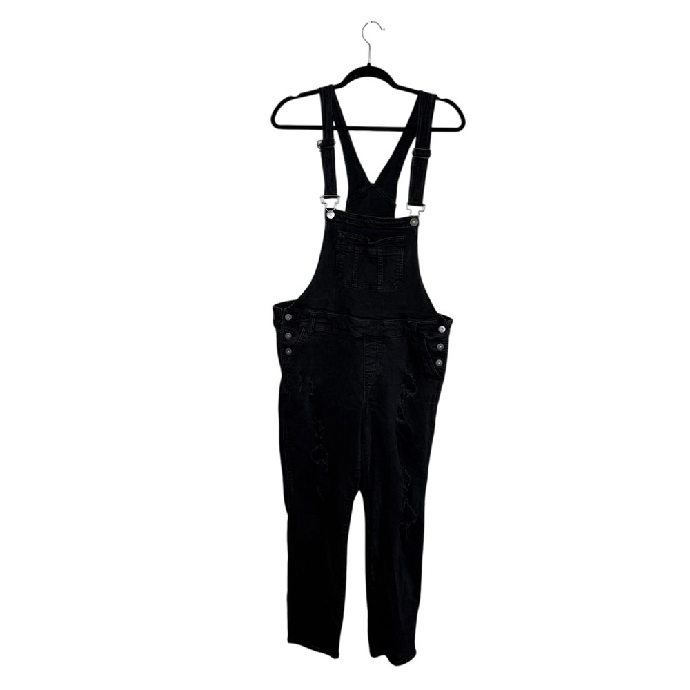 Torrid Overall Crop Faded Black Gray Distressed Skinny Overalls Jeans Stretch